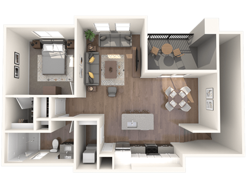 L1 One Bedroom Floor Plan at Zaterra Luxury Apartments, P.B. Bell, Arizona